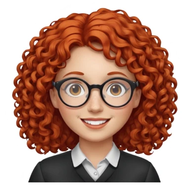female teacher with curly red hair, round glasses, freckles, plump, cheerful sticker