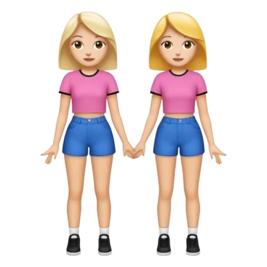 👯‍♀️ generate this emoji, as two white girls, bffs, the same pose but maybe the outfit cuter. we are models sticker