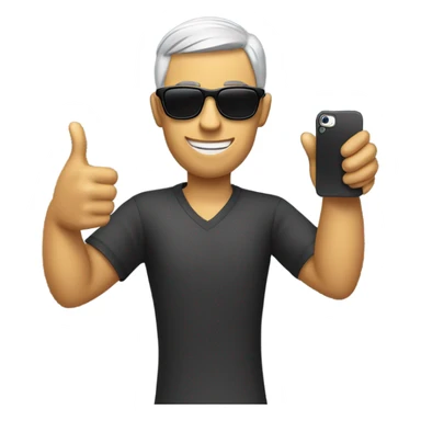 person with sunglasses showing iphone screen with thumbs up sticker