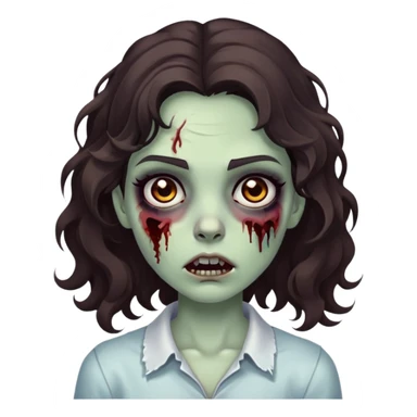make a zombie emoji, girl with dark brown wavy hair, black eyes  sticker
