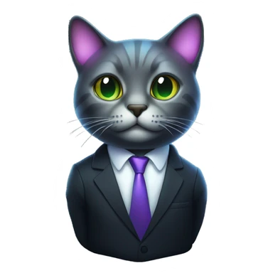 Cat wearing Dark iridescent business suit glowing sticker