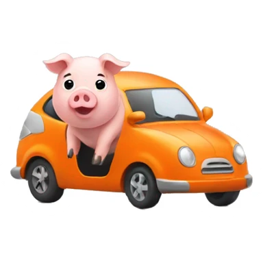 Pig driving orange car sticker