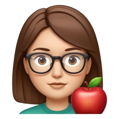 Face with straight hair and glasses, Apple Memoji style sticker