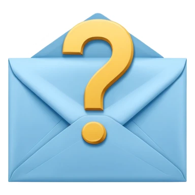 an envelope with a paper and question mark sticker