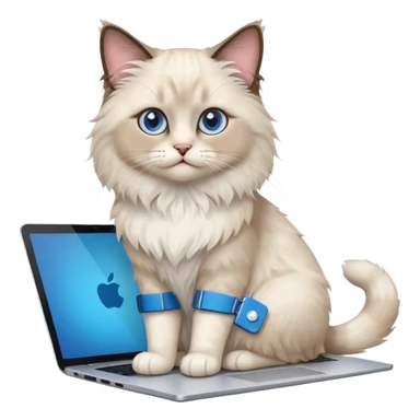 Cute ragdoll cat on a laptop. Should sit on top of the laptop, cat is way bigger than the laptop. Could walk on the laptop or sit sticker