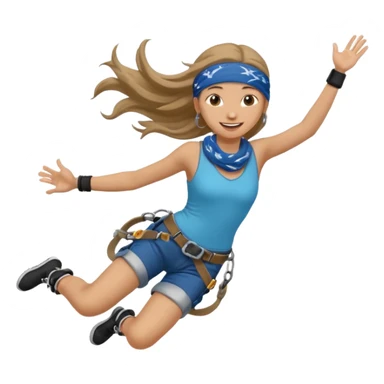 bungee jumping face in action with earrings and long hair flying away and bandana sticker