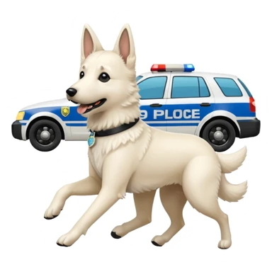 White belgian Shepard Runs away from police car sticker