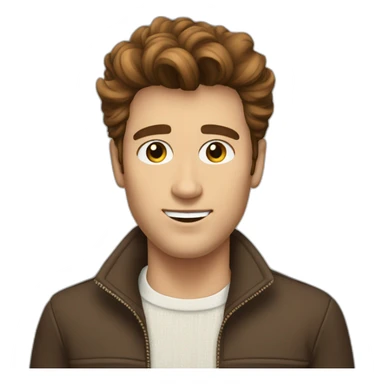 Guy with short brown wavy Elvis like hair and jumper sticker