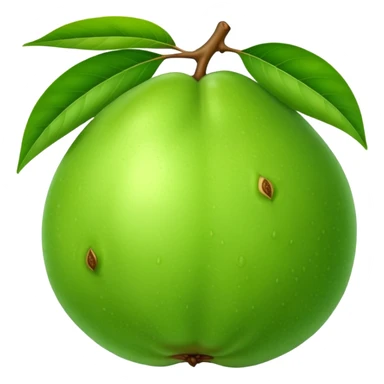 A whole green guava fruit with a smooth skin sticker