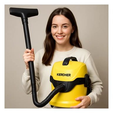 white girl with brown hair holding a Karcher vacuum cleaner, style 1 sticker