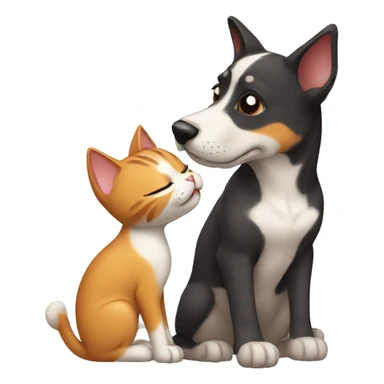 A cat kissing each other with a dog sticker