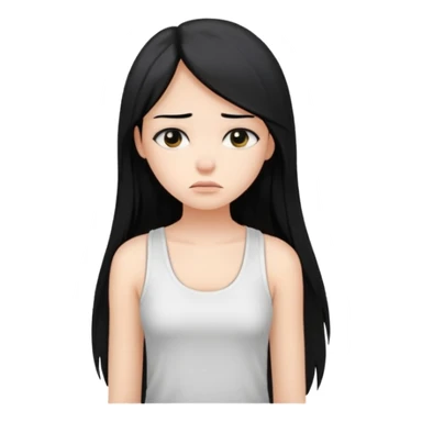 a pretty bratz fair girl with long straight black hair  with a white tank top slightly sad sticker