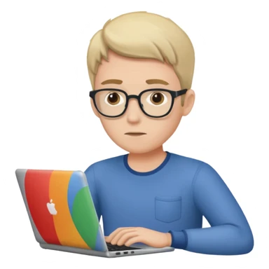 a fair man working on laptop , front view sticker