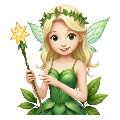blonde fairy in plant dress with magic wand smiling  sticker