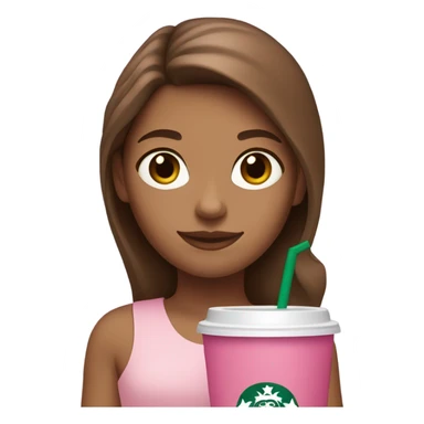 Brown haired white girl holding a pink Starbucks cup sticker