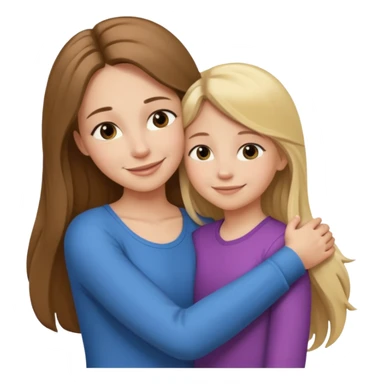 A beautiful mother with long brown hair hugging her cute 12yr old blonde hair daughter sticker