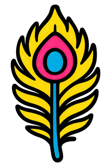 peacock feather, stylized, bold outlines, cartoon style sticker