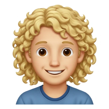 blonde boy with long curly hair past his hears smiling sticker