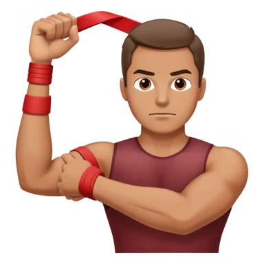 A man doing physiotherapy exercises, stretching his arm with a resistance band sticker