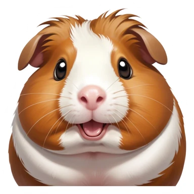 Cinematic Comical Brown and White Banded Guinea Pig Portrait Emoji, Head tilted dramatically with an exaggeratedly amused expression, featuring a striking coat with bold brown and white banding, wide, expressive dark eyes filled with playful disbelief, Simplified yet hilariously expressive features, highly detailed, glowing with a slightly sassy glow, high shine, dramatic yet playful, stylized with an air of cheeky mischief, bright and endearing, soft glowing outline, capturing the essence of a spirited and over-the-top guinea pig, so meme-worthy it feels like it could side-eye its way into internet fame instantly! sticker