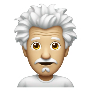 an old man, with white crazy hair and an iPad sticker