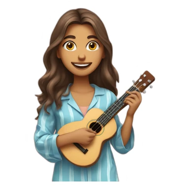 Saira bano long hair front looking smiling wearing pyjama playing ukulele  sticker