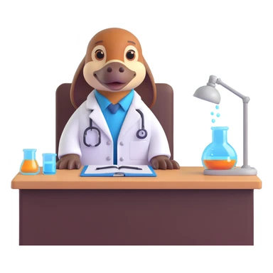 platypus scientist in a white lab coat, sitting at a desk sticker
