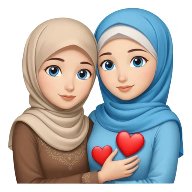 Two Turkish beautiful finish Konya friendly girls blue eyes with hijab and heart dress and hugs  sticker
