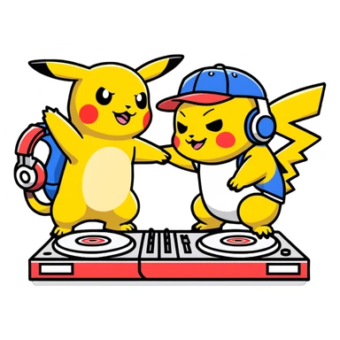 Hot handsomeb muscular 6ft tall smiling happy clean shaven ash ketchum being a  dj and his music rocks while kissing pikachu sticker