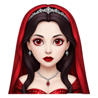 Bride of Dracula with long dark brown hair, red sequin outfit sticker
