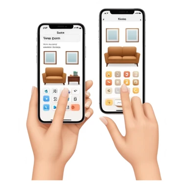 finger swiping on phone screen between two different room styles, interior design quiz sticker