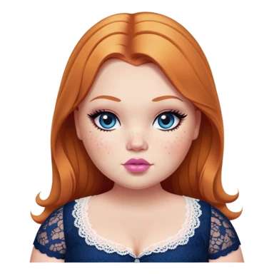 big fat plus size, pretty bratz girl, ginger straight hair, freckles, dark blue eyes, pink lips, black eyeliner, pale skin, cute lace girly clothes sticker