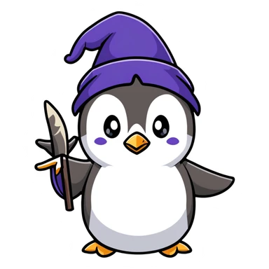 cute penguin wizard casting a spell sticker
