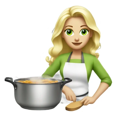 Beautiful blond green eyed woman cooking sticker