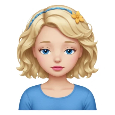Girl Blonde short wavy hair,  blue eyes, cute blue top, long lashes, pink lips, sleeping eyes closed sticker