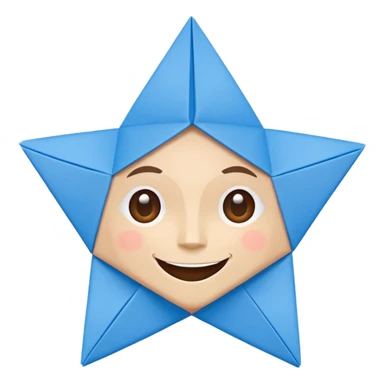 origami paper star, blue, cute face sticker