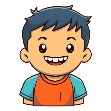 little boy smiling and showing teeth sticker