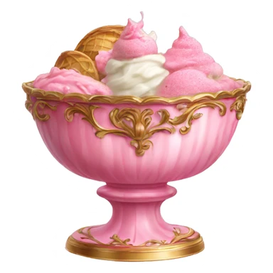 vintage pink rococo bowl with ice cream sticker