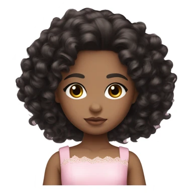 Medium brown doll eyes, black curly hair, feminine, pink,girl angelic beauty sticker