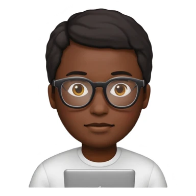 developer emoji, person with glasses and code on screen, black skin tone sticker