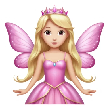 Long blonde hair pink sparkle princess dress large fairy wings sticker