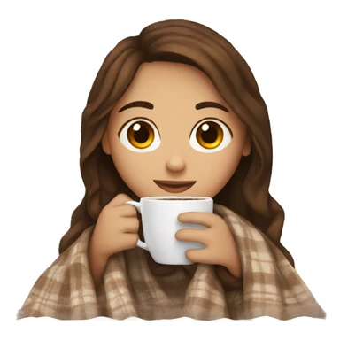 Brown hair Girl drinking coffee, with a cozy blanket sticker