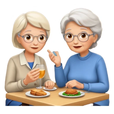 conversación dentro de un restaurant  dos personas y una de las persoans sea una abuela sticker