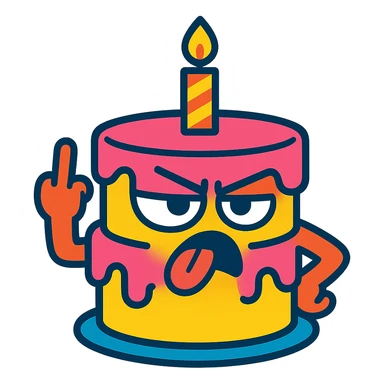 rude cake with a funny expression sticker