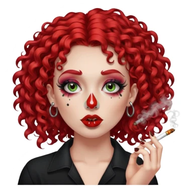 bright red curly hair alt girl with dark makeup and gauged septum, eyebrow and nose piercings smoking weed sticker