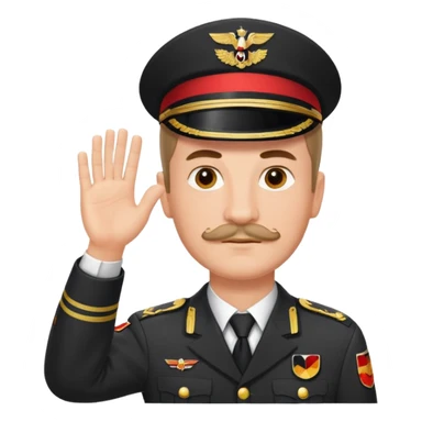 An image about an german with a small square like mustage with flat hair raising his hand in an german uniform with a red band attached to his arm sticker
