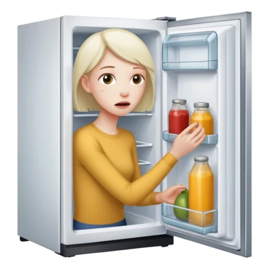 Person starving opening the fridge's door sticker