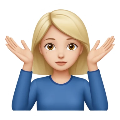 Girl with two hands in front out palms facing upwards and hands in front of her LOWER and her left hand slightly lower than her right hand sticker