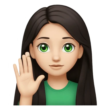 Animated girl dark long hair green eyes emoji holding right side of the head with her hand with duh facial expression  sticker