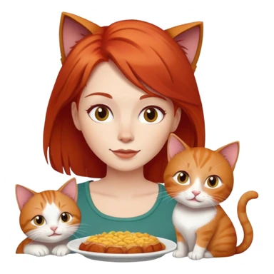 Red haired Woman sharing food with cat sticker